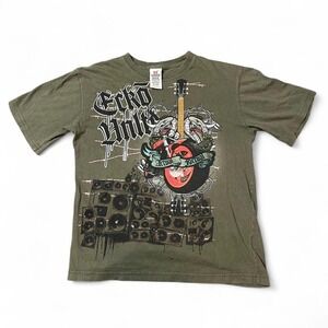 y2k Ecko Unltd. green graphic tee with dragon and guitar design- size m